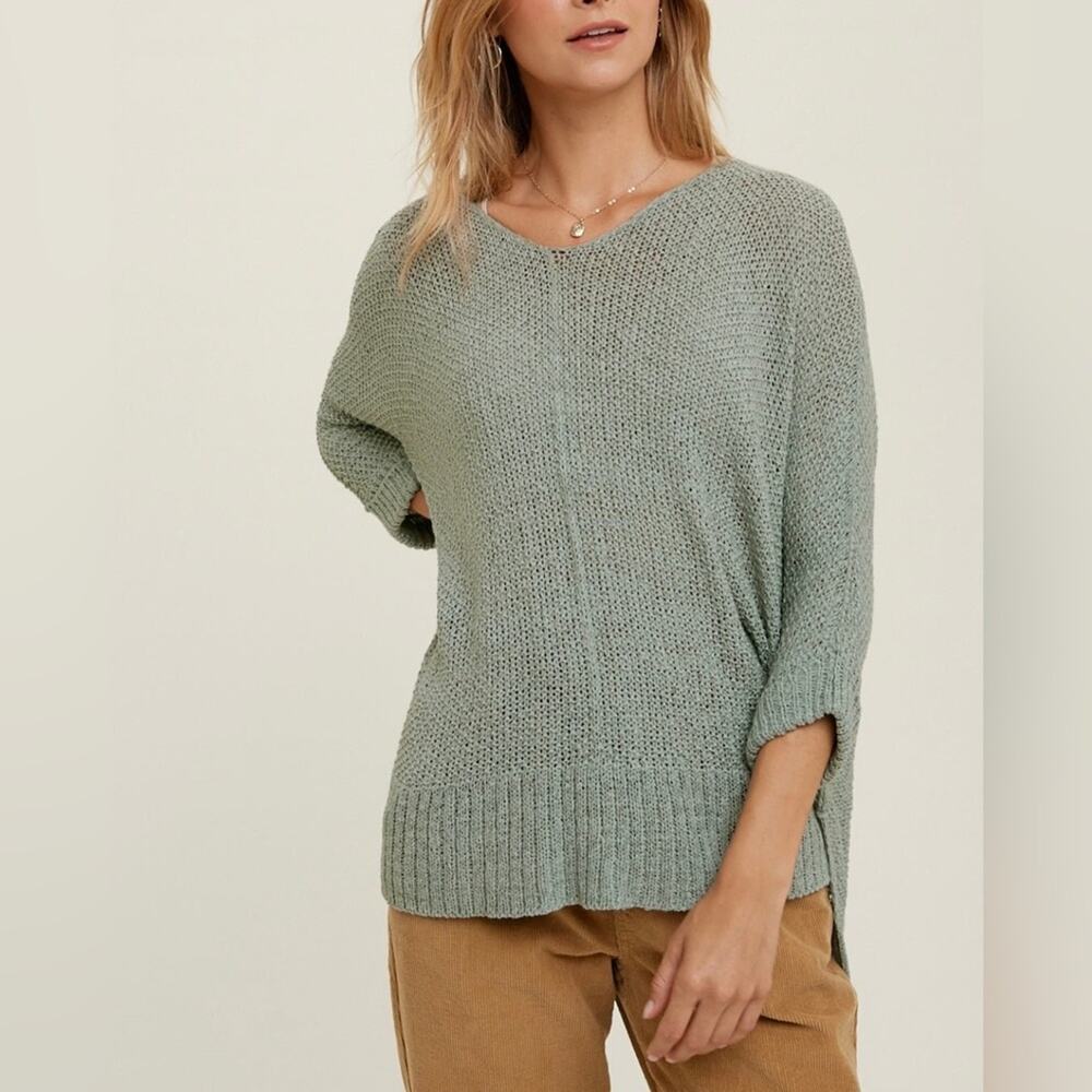 Boutique Ady P Short Dolman Sleeve Sweater Oversized Loose Fit Mixed Knit Medium